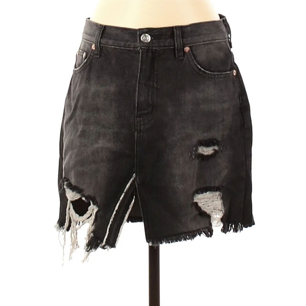 Distressed Destroyed Denim Mini Skirt - We the Free People